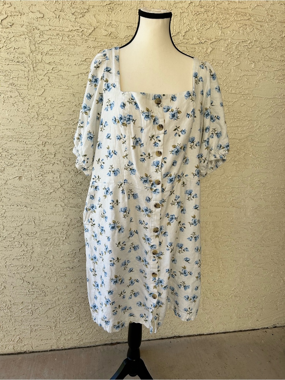 Old Navy White Mini Dress with Blue Floral Print